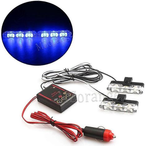Lampe stroboscopique 2x3, gyrophare d'urgence FSO, lampe de signalisation LED, stroboscope, lampe de police, 12 V, 6 W, clignotant LED pour voiture, allume-cigare - Bleu (1/5)