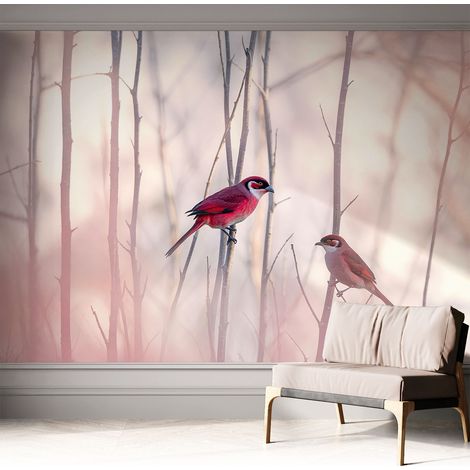 Papier peint adhésif autocollant pour salon chambre à coucher tendance et originale Couple d'oiseaux 312x219 cm (1/5)