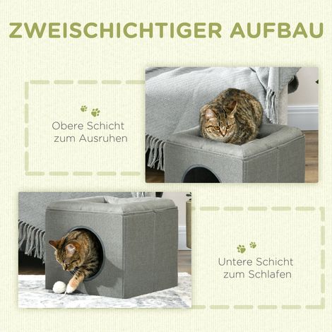 Cache-lit pour chat 2 en 1, abri avec coussin moelleux, 36,5 x 36,5 x 33 cm, vert (1/4)