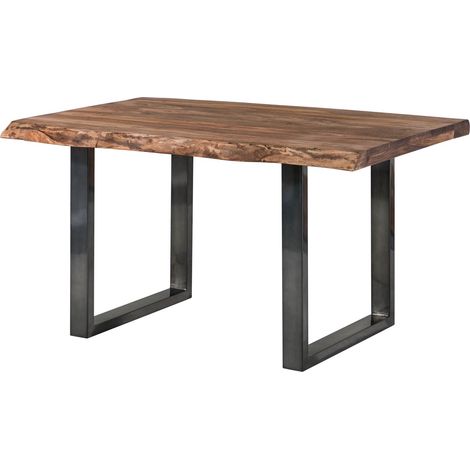 Table à manger 160x90 en bois de Sheesham teinté brun mat pieds en U anthracite brillant FREEFORM 5