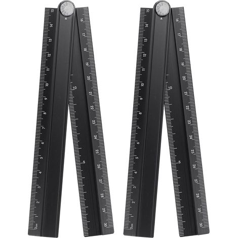 Lot de 2 règles droites pliantes de 30 cm en alliage d'aluminium - Rapporteur d'angle pliable - Outil de mesure géométrique avec ligne d'angle pour architectes, artistes, bureau, noir