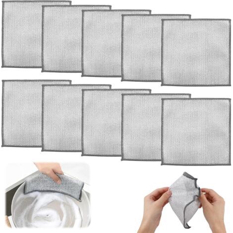 Set mit 10 wiederverwendbaren, doppellagigen Reinigungstüchern – Kratzfest – 20 x 20 cm – Für Geschirr, Spüle, Arbeitsplatte, Küche (1/5)