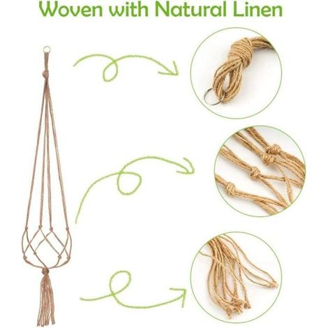 Suspension plante macramé - MICH - 2 paquets - 105 cm - 4 jambes en corde - Jute naturel - Blanc crémeux (1/4)