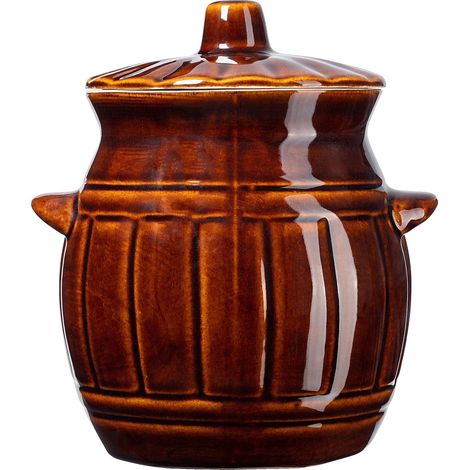 Baril, pot, en grès, fait main, Marron (1/5)