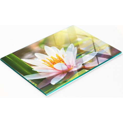 Tagliere da cucina decorativo in vetro con grafica di ninfea, 80x52 cm. (1/5)