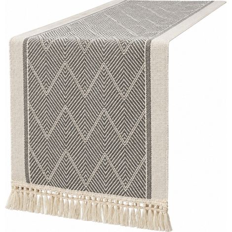 Chemin de table rouge de Noël, en lin et coton imperméable, grand format (35 x 180 cm) pour meuble TV ou table basse - Gris Islande (1/5)