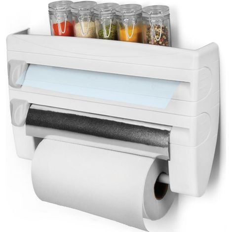 (39 x 10 x 25 cm) Distributeur blanc 4 en 1 d'essuie tout et de film plastique (1/4)