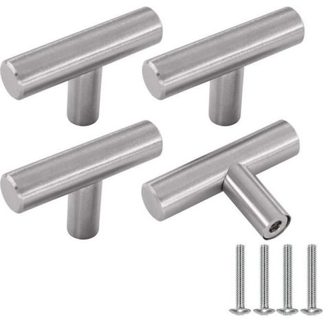 Boutons De Meuble - Acier Inoxydable 8 x 2 cm Finition Brillante Argentée - Pour Armoires Tiroirs Placards - Lot De 4 (1/5)