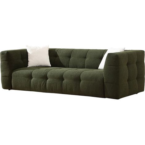 Sofá moderno de 3 plazas en bouclé con cojines 235 cm Cady - Verde oscuro