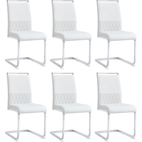 Lot de 6 chaises de salle à manger modernes, dossier en similicuir PU et lin, chaise d’appoint rembourrée à dossier haut, design à bandes transversales pour salle à manger, cuisine, chaise de bureau p (1/5)