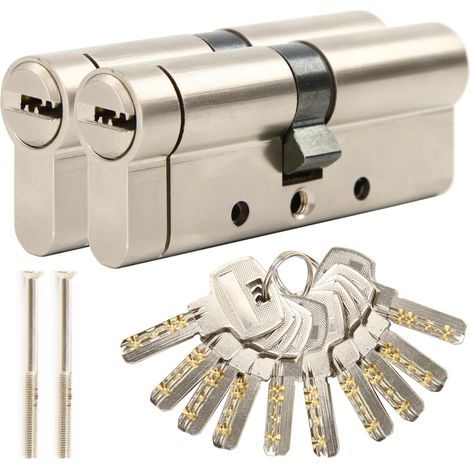 90MM(45/45) Lot de 2 Cylindres de Serrure Antivol en Cuivre différentes - 6 Broches Trempées, Verrous Anti-Claquement avec 10 Clés différentes pour Portes Extérieures (1/5)