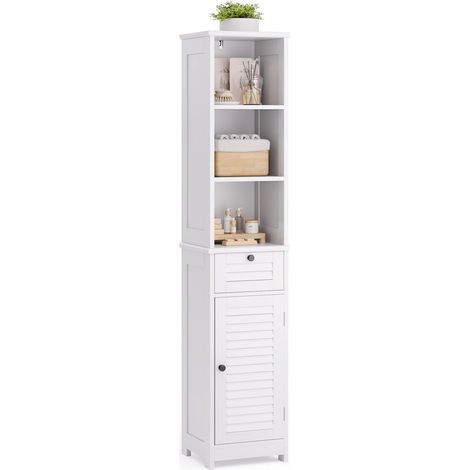 Bealife Badezimmer-Standkolonne Staufmöbel mit 1 Schublade, 3 Regalen, 1 Tür und verstellbarem Regal 34 x 30 x 162,5 cm (1/5)