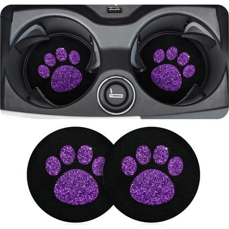 Pieces Car Coasters, Bling Vehicle Insert Coasters, Bling Car Coaster Accessory, Universal Non-Slip Bling Silicone Vehicle Coasters (Purple) (1/5)