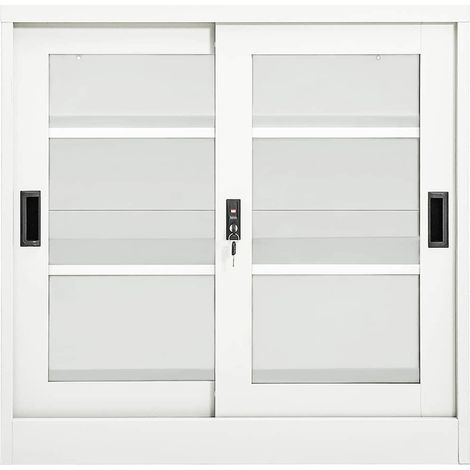 Armadio con Ante Scorrevoli Bianco 90x40x90 cm in Acciaio DAS453257 (1/5)