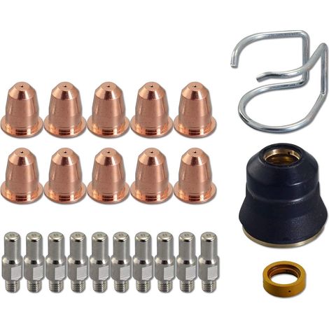 Électrode au plasma PR0110 Pointes au plasma 0.8 PD0116-08 Chapeaux de retenue de buse extérieure PC0116 Diffuseur d'air PE0106 Guide d'écart CV0010 Pour torche coupe S45 Kit de 23pcs (1/5)