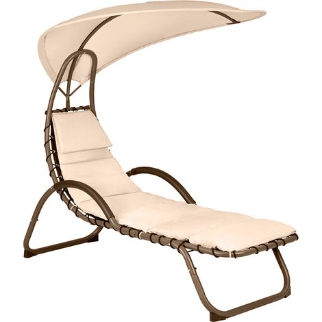 Hortan Lettino Sdraio Prendisole Con Cuscino Imbottito, Seduta Ergonomica, Tetto Parasole e Telaio In Acciaio Inossidabile (1/5)