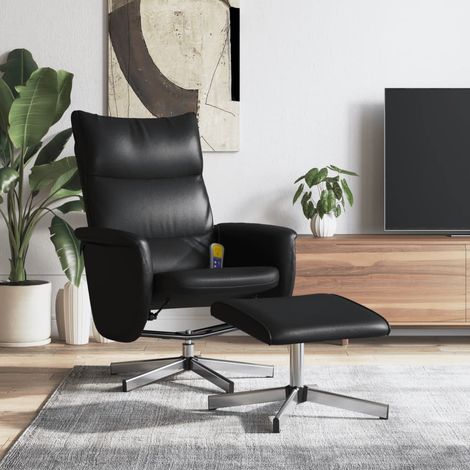 Sillón reclinable masaje con reposapiés cuero sintético negro vidaXL (1/5)