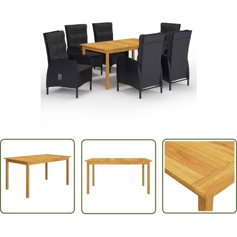 The Living Store Ensemble à manger de jardin 7 pcs Noir - Ensemble Salon De Jardin - Mobilier De Jardin - Table De Jardin - Chaises De Jardin - Acacia Massif (1/5)