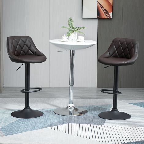 2 Tabourets de Bar Ajustables, Dossier Haut et Repose-Pieds, Piètement Métal, Assise Cuir Synthétique, 46x48x83-104 cm, Marron Noir (1/5)