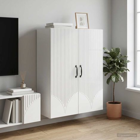 Armoire murale 2 portes en bois d’ingénierie blanc brillant 66 x 34,5 x 90 cm, 24.7kg - PANGIVO (1/5)