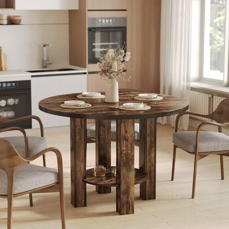 Tribesigns Runde Esstisch für 4 Personen, 100 x 75 cm Holz Küchentisch großes Abendessen Tisch mit Lagerung Regal Holzbeine für Home Esszimmer Wohnzimmer, Rustikales Braun (1/5)