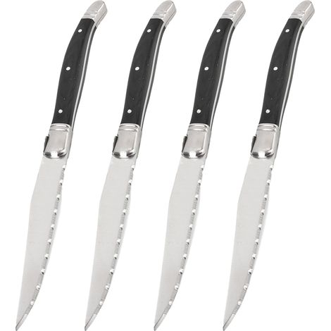 Couteau A Steak - Acier Inoxydable Haute Teneur En Carbone - Lame Plate Non Dentelée - Poignée Noire Pleine Longueur Avec Trois Rivets - Pour Cuisine Maison Restaurant Camping - Lot De 4 (1/5)