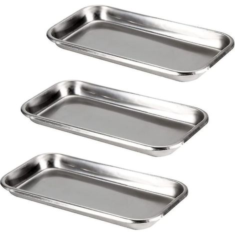 3-teiliges Instrumententablett-Set, rechteckige Tabletts aus Edelstahl 304, flache Werkzeugablage aus Edelstahl (1/5)