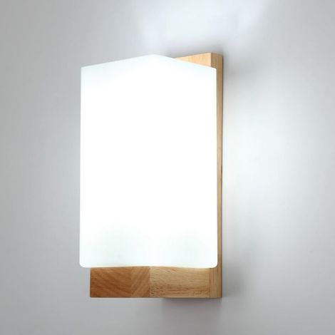 Wandleuchte aus Holz für den Innenbereich, moderne E27-Wandleuchte im minimalistischen Design, Wandleuchte mit Glasschirm für Schlafzimmer, Wohnzimmer, Flur, Café, Inneneinrichtung [Energieklasse E] (1/5)