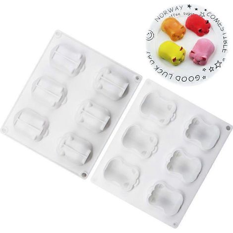 Moule à gâteau cochon doré à 6 trous, en silicone 3D, pour réaliser soi-même des gâteaux en fondant et chocolat. Moule de sécurité pour la cuisine et la pâtisserie, idéal pour les bébés. (1/5)