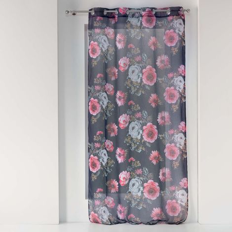 Panneau a oeillets rideau Voile 140 x 240 cm Flowers prune (1/3)