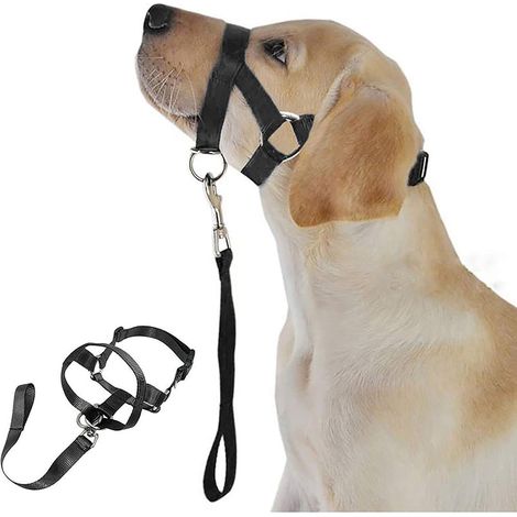 Dog Training Harness, Black Polyester Dog Muzzle Training Harness Large Dog Training Support Prevent Barking, Biting and Chewing (1/5)