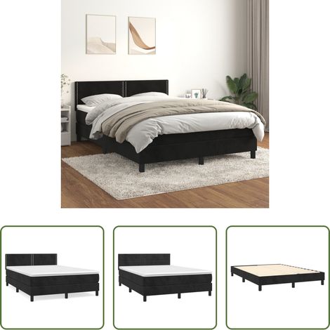 Matratze - Boxspringbett mit Matratze Schwarz 140x200 cm Samt (1/5)