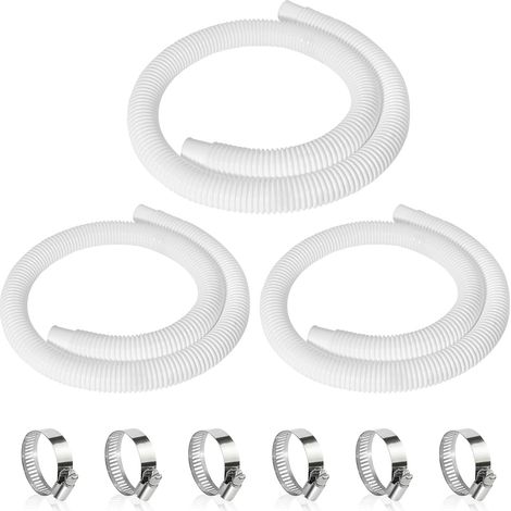 Set di 3 tubi per piscina, lunghezza 150 cm, diametro interno 32 mm, tubo di ricambio per pompe per piscina, tubo per pompa filtro piscina a pavimento - bianco (1/4)