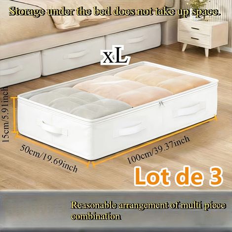 Coffre de rangement sous lit, 3 pièces, 1005015 cm, tissu non tissé, sac de rangement pliable, rangement pour vêtements avec fenêtre transparente pour couettes, vêtements (1/5)