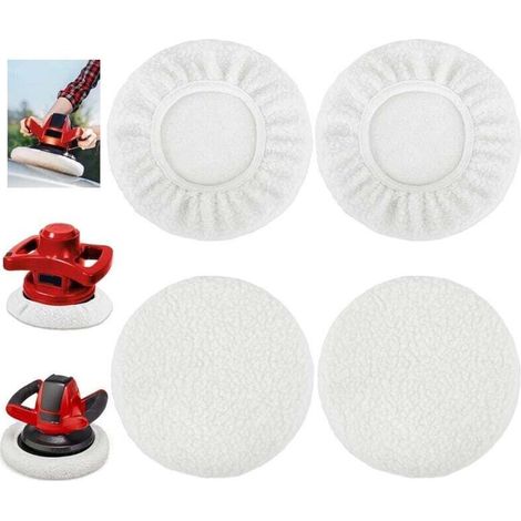 Vier Wollpolierpads mit einem Durchmesser von 220 bis 250 mm, geeignet für Schienenpoliermaschinen.