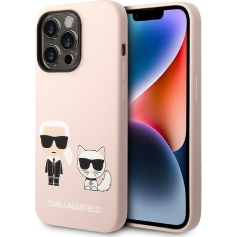Funda rígida Karl Lagerfeld KLHMP14XSSKCI para iPhone 14 Pro Max de 6,7 pulgadas, color rosa claro/silicona rosa claro, Karl & Choupette MagSafe (1/5)