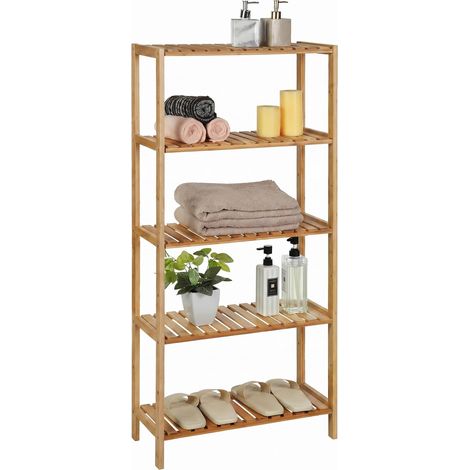 Étagère de Rangement, Meuble à Chaussures à 5 Niveaux, Support pour Plantes, Multifonction, pour Entrée, Salle de Bain, Balcon, Cuisine, 26 x 60 x 130 cm, Naturel BCB35Y (1/5)