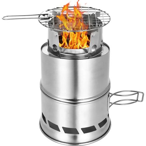 Réchaud à bois portable pliable et coupe-vent, compact, en acier inoxydable, pour le camping et les loisirs de plein air. Idéal pour les barbecues et les touristes. Réchaud de cuisine portable. (1/4)