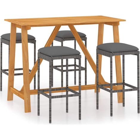 Set da Bar da Giardino 5 pz  Salotto da Giardino con Cuscini in Polyrattan Grigio (1/5)