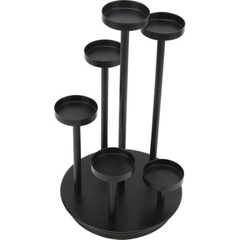 Bougeoir métal 6 branches rétro élégant, bougeoir en fer mat noir pour décoration salle à manger et bar. (1/5)
