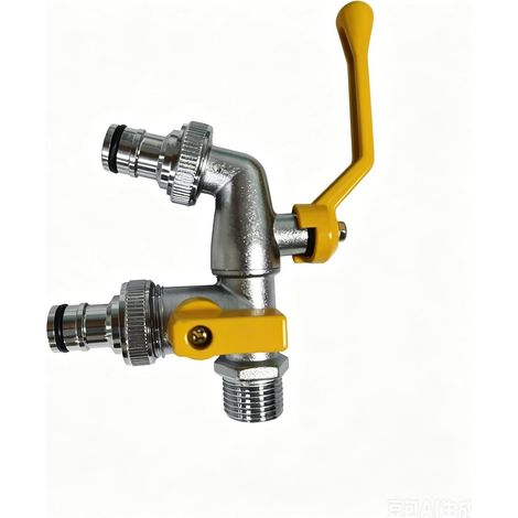 Robinet de jardin extérieur à double tête, robinet résistant au gel de 1/2 pouce - entrée à filetage interne NPT, avec deux robinets de jardin de 3/4 de pouce - laiton - pour montage mural. (1/2)