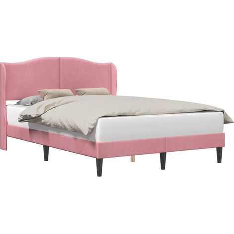 Cadre de lit en velours rose avec tête de lit, 160 x 200 cm (1/5)