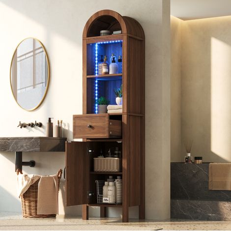 Mueble columna de baño 163 cm con LED, puerta reversible, nogal DESVIAE (1/5)