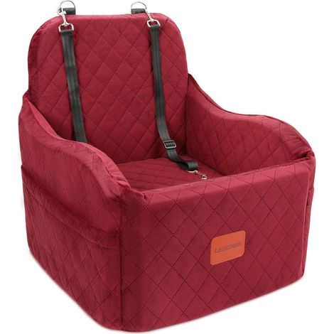 Siège auto rehaussé pour chien petit/moyen, portable, amovible et lavable, rouge, taille M (1/5)