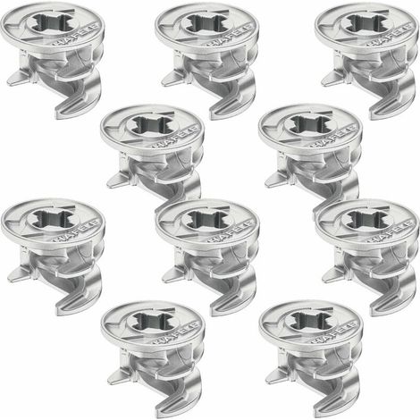 – Lot de 10 raccords boîtier d'assemblage excentriques Ø15mm – Alliage zingué brut pour panneaux épais – Profondeur de perçage 12mm (1/2)