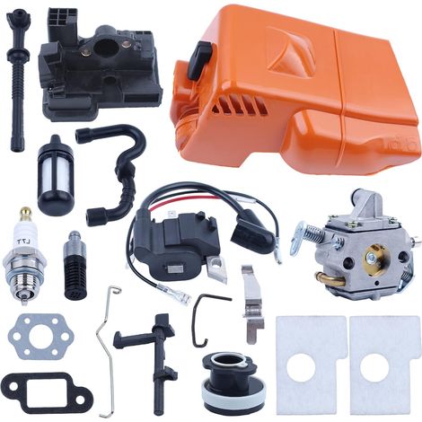 Couvercle de cylindre, carbureteur, bobine d'allumage pour Stihl MS180 MS170 018 017 kit d'entretien, boîtier de filtre à air, couvercle de cylindre avec verrouillage, carburateur, bobine d'allumage, (1/5)