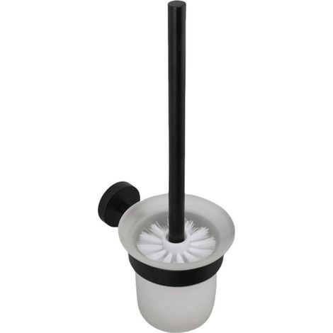 Brosse WC Murale, Brosse WC à fixer au mur, Acier inoxydable et verre satiné, Fixation incluse, 11.4x36cm- noir (1/4)