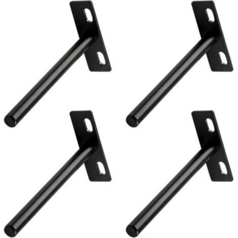 Lot de 4 supports d'étagère flottants robustes, noirs, invisibles, en forme de T, pour étagères en bois dissimulées