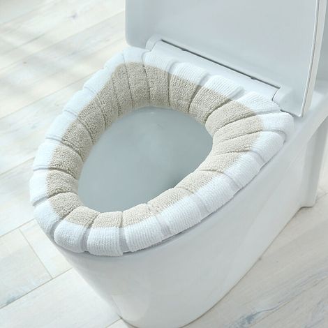 Coussin de siège de toilette, épais, tricoté, lavable, housse de siège de toilette d'hiver (riz blanc) (1/3)