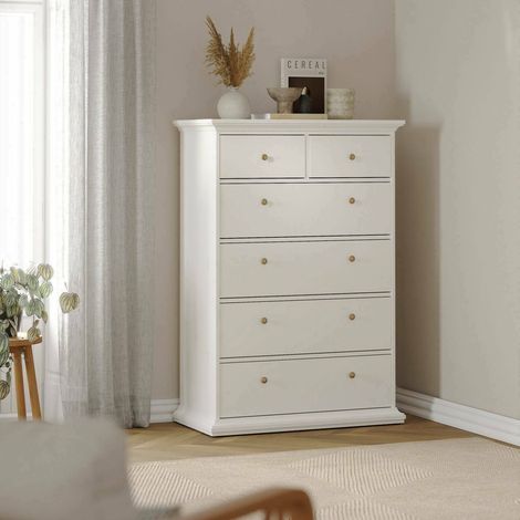 Commode Gaetana, 6 tiroirs, ouverture coulissante, 48,5x96,2x139,48h cm blanc (1/5)